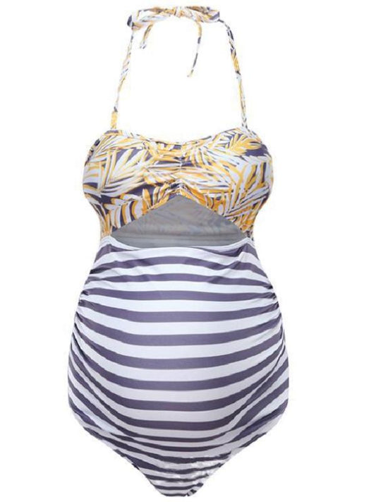 Spaghetti-Neck Striped &Printing One-Piece Maternity Swimwear