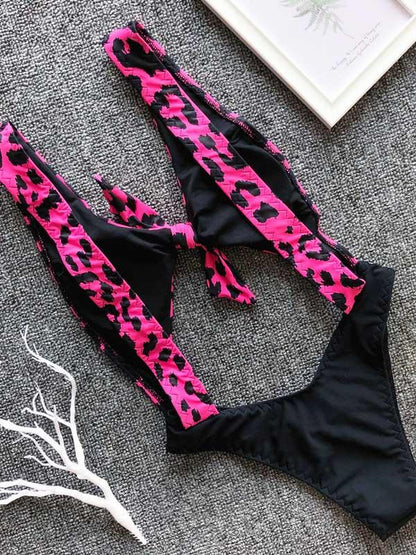 Vintage Leopard Contrast One-piece Swimsuit