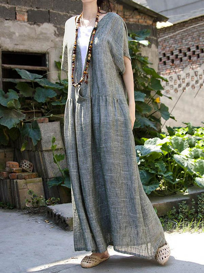 Casual Deep V-neck Linen Long Dress