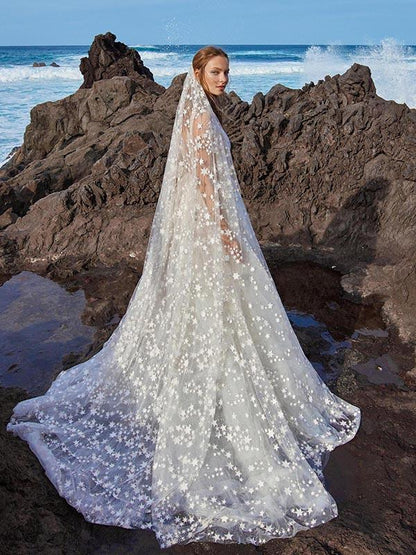 Deep V-neck Sleeveless V-back Bohemia Wedding Dress