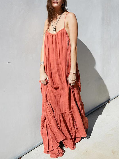 Ruffled Backless Loose Maxi Dress
