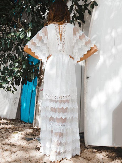 Hollow Split-joint V-neck Maxi Dress