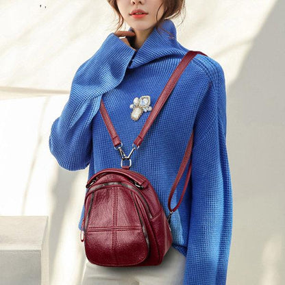 Women Faux Leather Shoulder Bag Solid Color Multi-function Backpack
