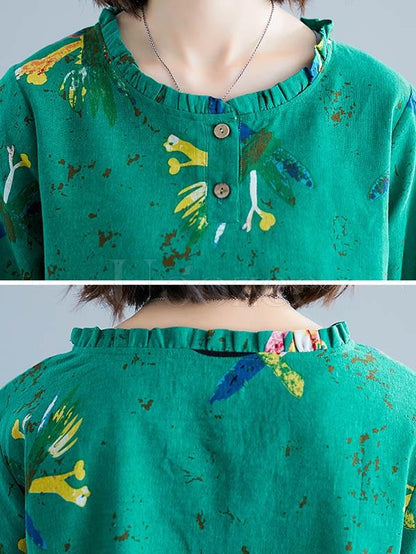 Casual Floral Printed Blouses&Pants Suits