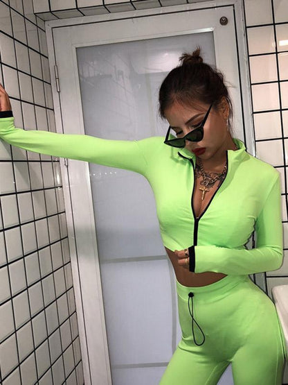Solid Zipper Tee&Leggings Sports Suits