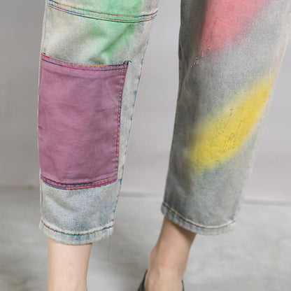 Casual Printing And Dyeing Frayed Jeans