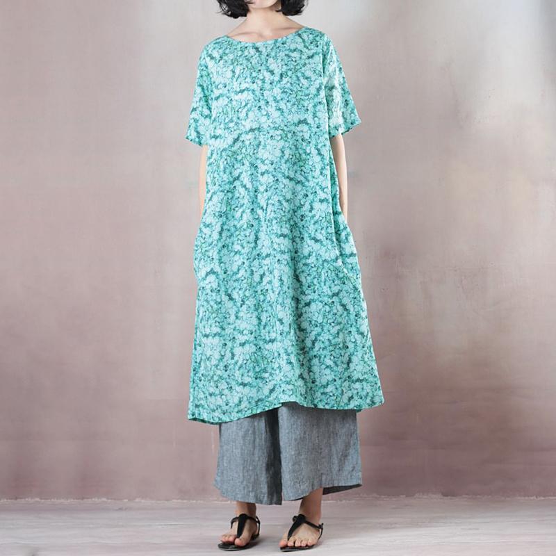 Casual Round Neck Green Short Sleeve Loose Dress