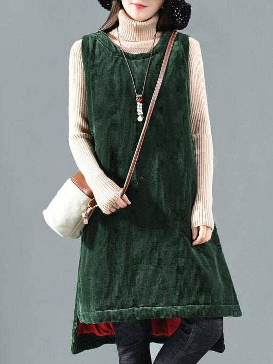 Vintage Quilted Corduroy Sleeveless Sundress Dress