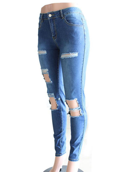 Street Pants Big Holes Torn Casual Trousers Skinny Pencil Pants