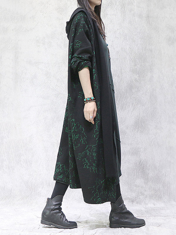Vintage Loose Irregular Floral Printed Hooded Outwear