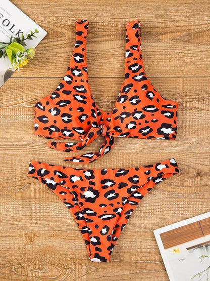 Leopard Knot Front Bikinis Swimwear