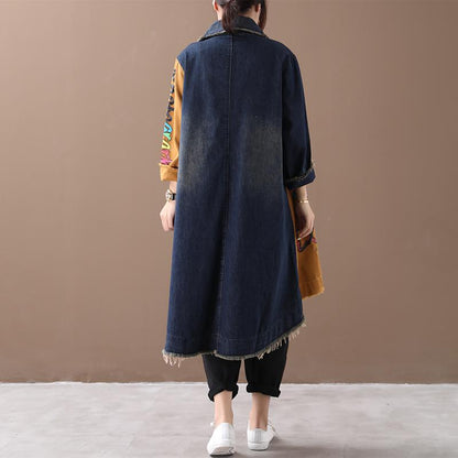 Buykud Letter Printed Hole Burr Casual Denim Dress
