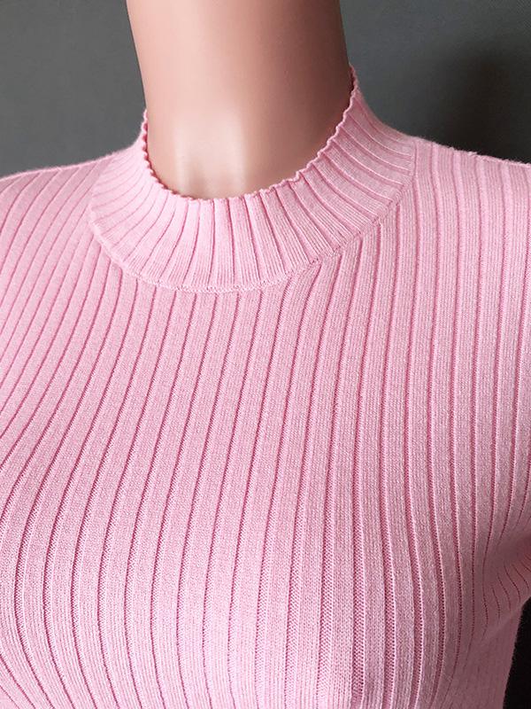 Solid Long-Sleeves Midi Dress