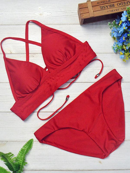 Plain Spaghetti Strap Bikini Swimsuit