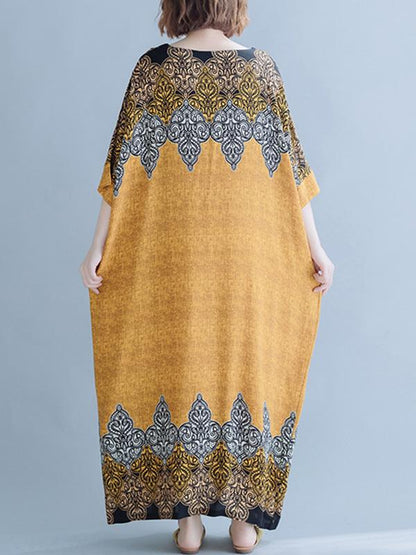 Casual Floral Printed Round-neck Maxi Dress