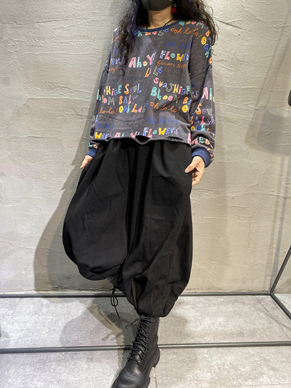 Fashion Contrast Color Printed Long Sleeves Torn Sweatshirt Top