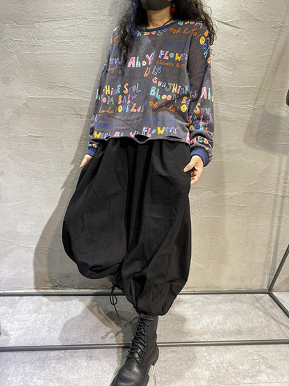 Fashion Contrast Color Printed Long Sleeves Torn Sweatshirt Top