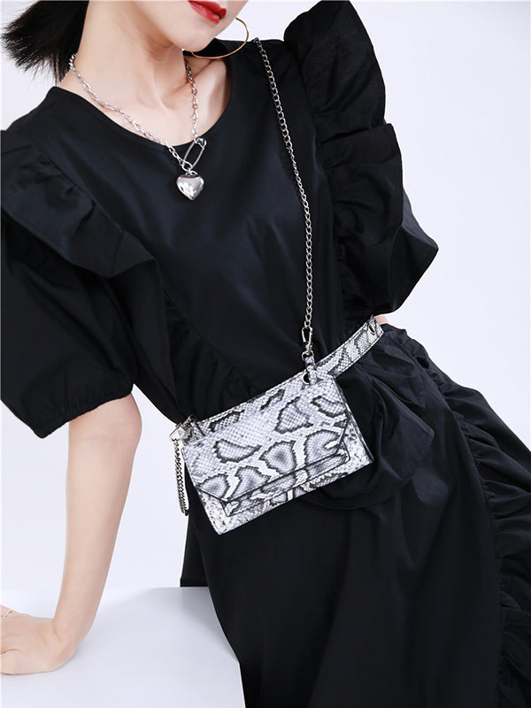 Original Irregular Solid Color Split-Joint Falbala Round-Neck Short Sleeves Midi Dress