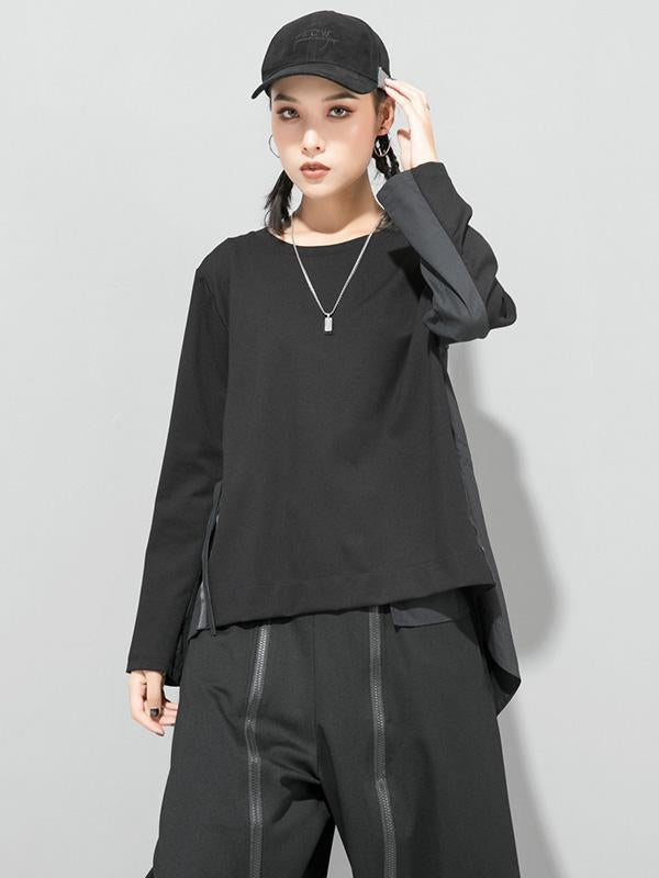 Simple Irregularity Round-Neck T-Shirts Tops