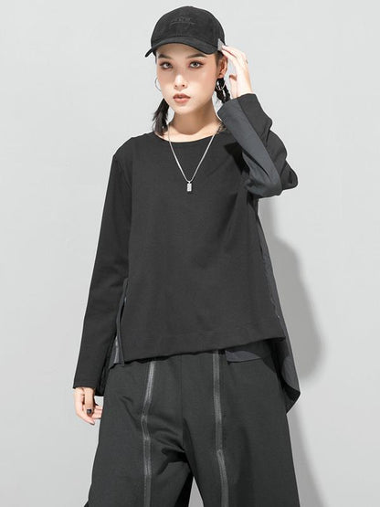 Simple Irregularity Round-Neck T-Shirts Tops