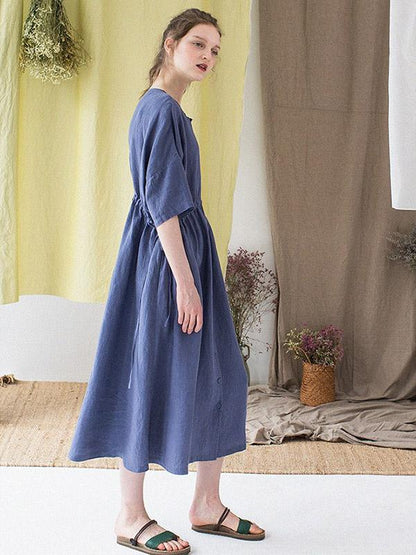 2019 Summer New Vintage Loose Solid Long Dress