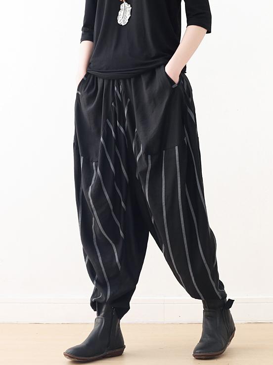 Loose Black Striped Split-joint Casual Pants
