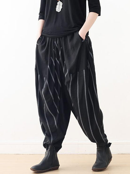 Loose Black Striped Split-joint Casual Pants