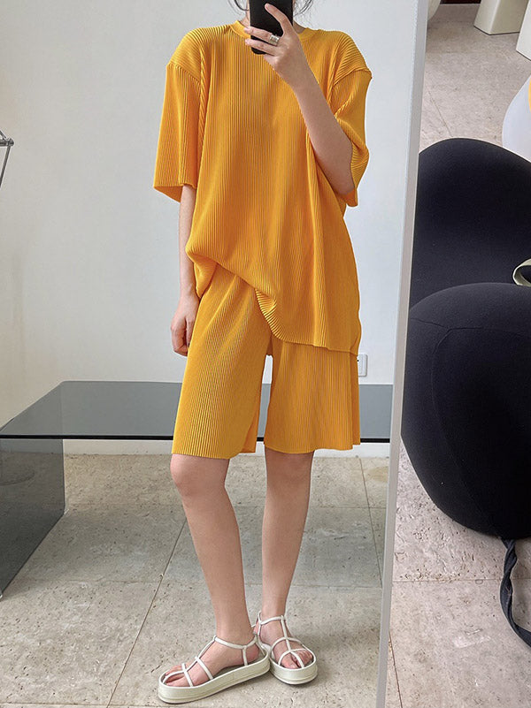 Simple Solid Color Plaited Short Sleeves T-Shirts