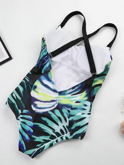 Tropical Printed Wide Strap One-piece Swimsuit