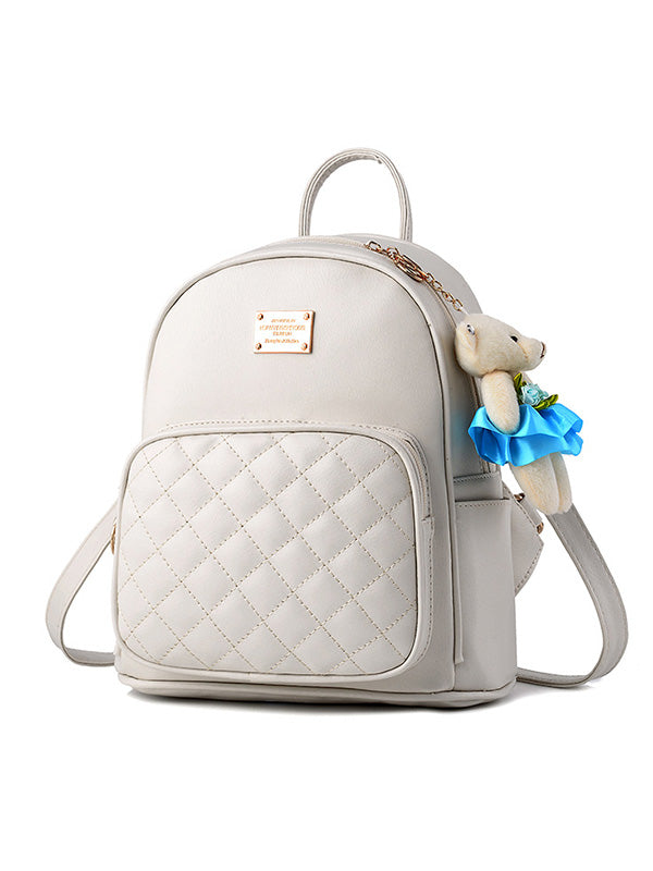 Original Solid Color Zipper PU Backpack