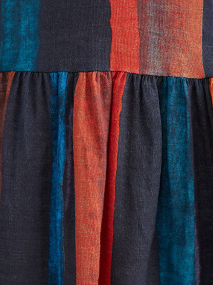 Original Loose Striped Contrast Color Pleated Midi Dress