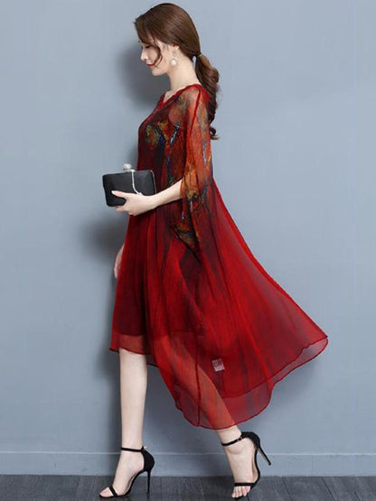 Casual Silk Batwing MIdi Dress