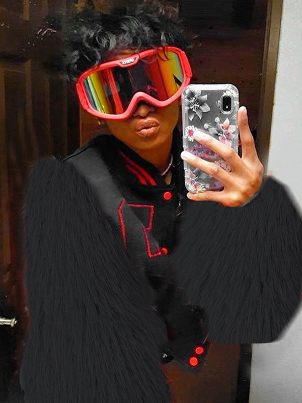 Faux Fur Sleeves Baseball Uniform
