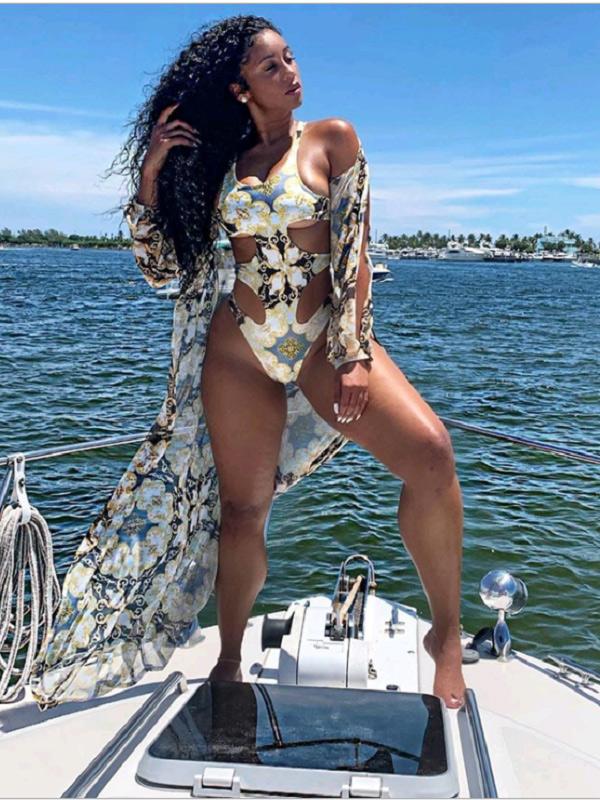 Sexy Hollowed Printing One-Piece Swimwear