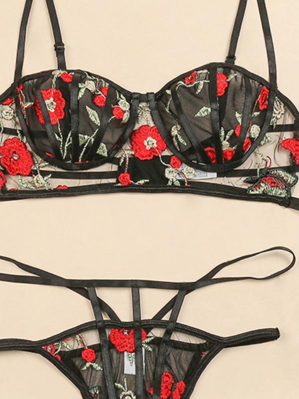 Embroidered See-Through Split Lingerie