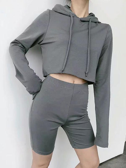 Hooded Long Sleeve Sweatershirts And Shorts Suits