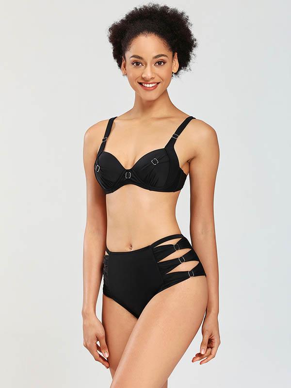 Solid Color Underwired Bikini Swimsuit