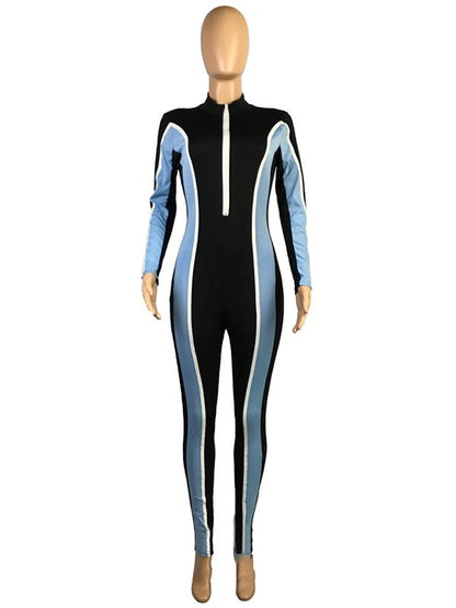 Fashion Casual Color-Block Sports Jumpsuits