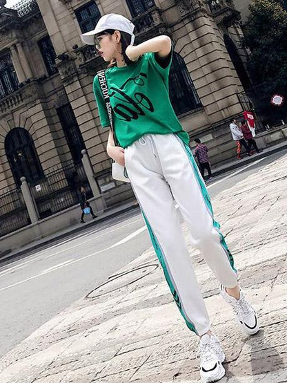 Fashion Printed Short Sleeves Casual Sport Suit