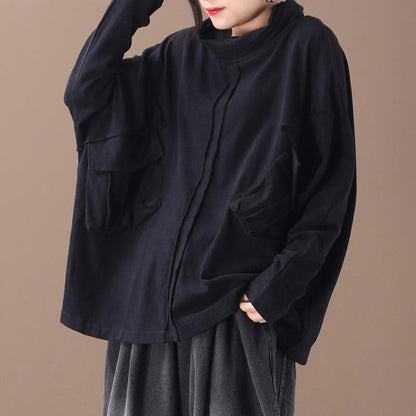 Buykud Casual Irregular Pure Color Turtleneck Blouse