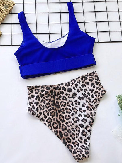 Stitching Leopard Empire Bikini Swimsuit