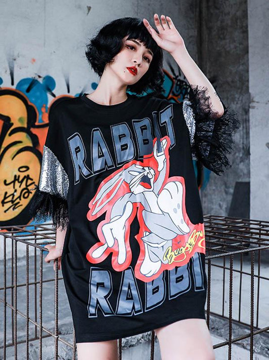 Leisure Cartoon Print Split-Joint Shirt Dress