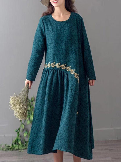 Loose Jacquard Embroidered A-line Long Dress