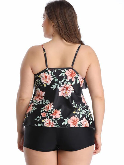Plus Size Ruffled Printed Tankinis Swimwear
