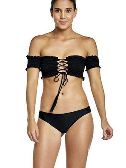 Sexy Drape Printed Short Sleeve Bikini Set