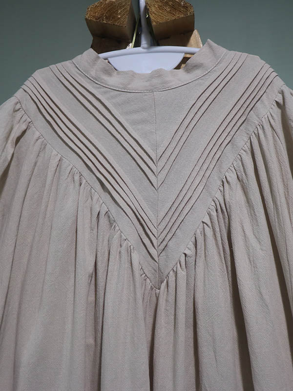 Casual Ramie Cotton Solid Color High-Neck Short Sleeves Maxi Dress