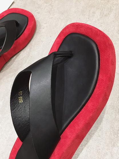 Simple Contrast Color Flip Flops Flatform Slippers