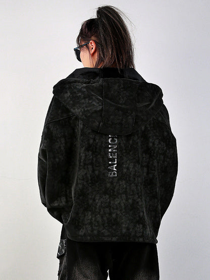 Cool Loose Long Sleeves Letter Print Keep Warm Zipper Hooded Outerwear