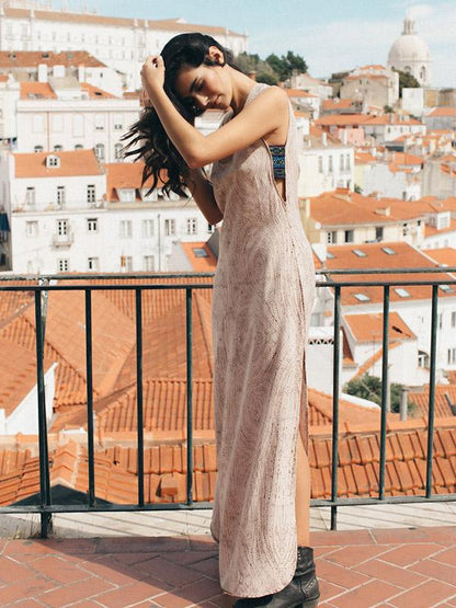 Rubber Band Split-joint Sleeveless Maxi Dress