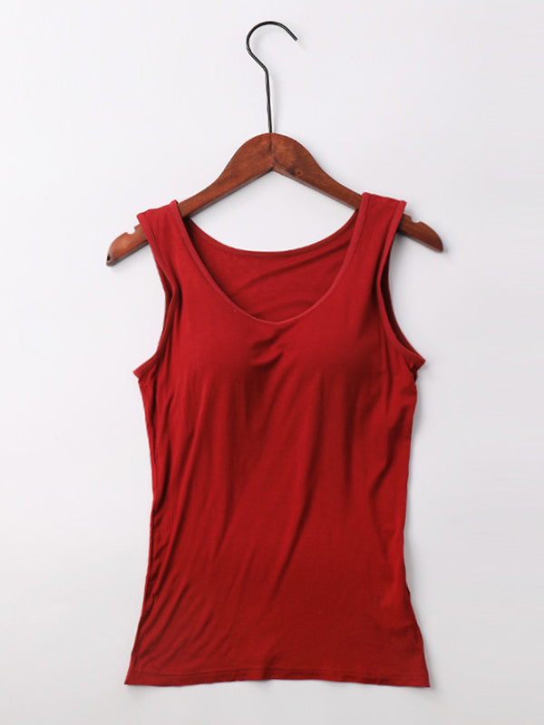 6 Colors Solid Color Spaghetti-Neck Bra Vest Top